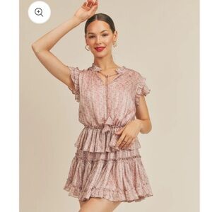 RESET Pink Floral Ruffle Tiered Midi Dress Size M